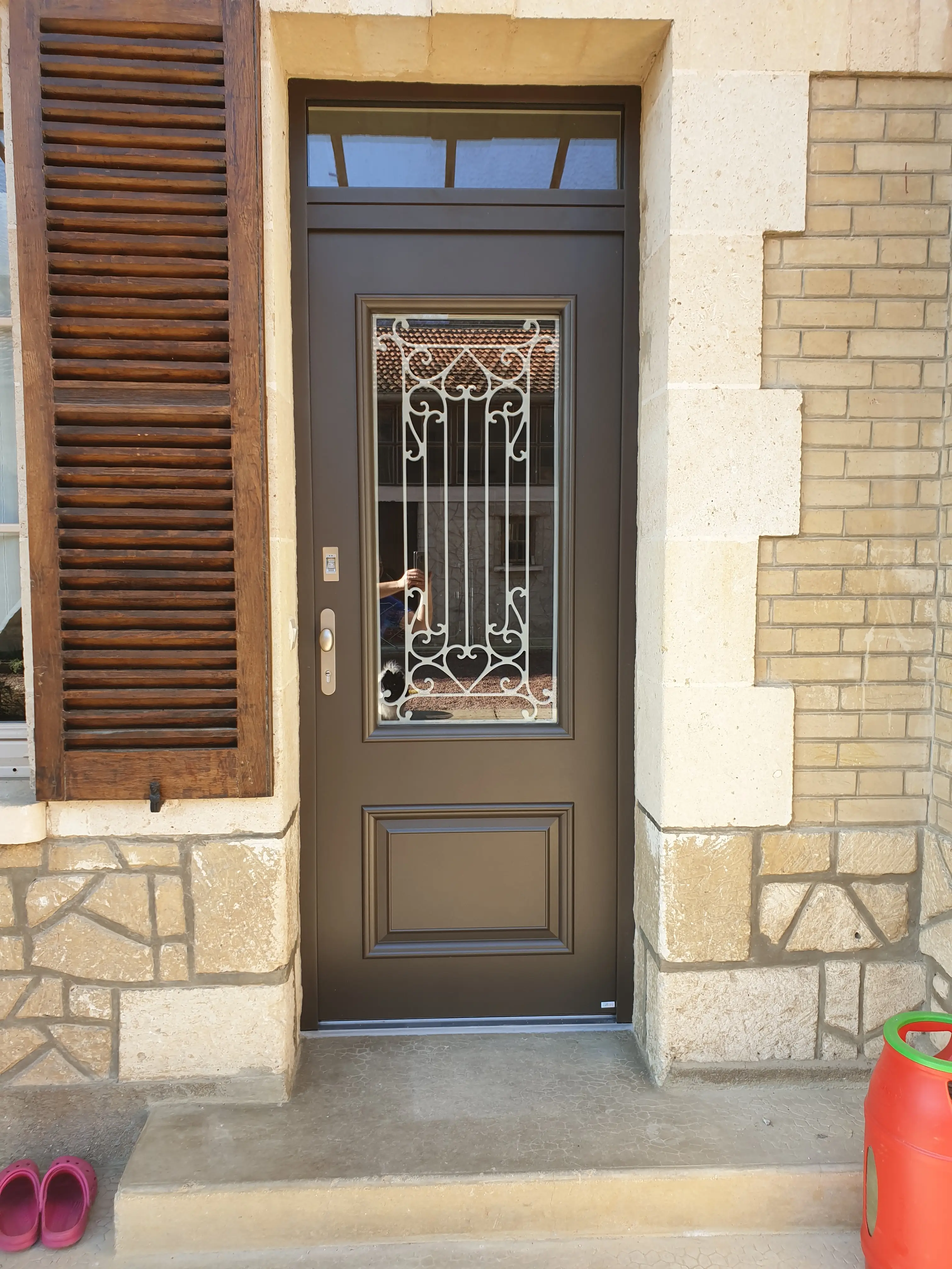 Double porte d'entrée aluminium gris anthracite design